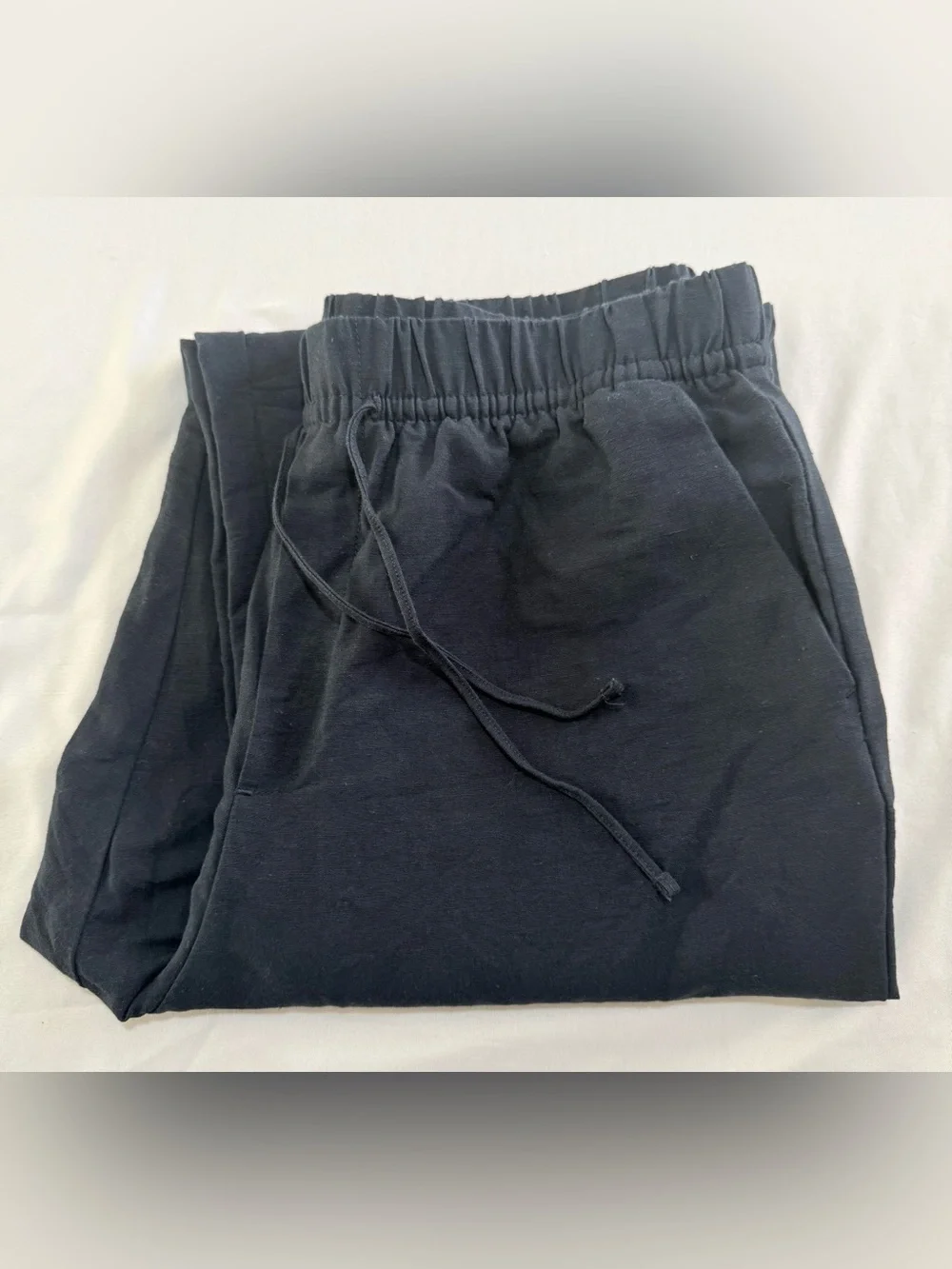 H&M Navy Blue Women's Linen Blend Drawstring Waist Trousers size Small